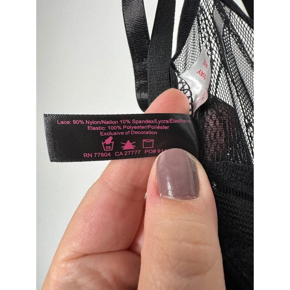 Dreamgirl Black Lace Mesh Underwire‎ Chemise Dress Garter Lingerie Womens Size L